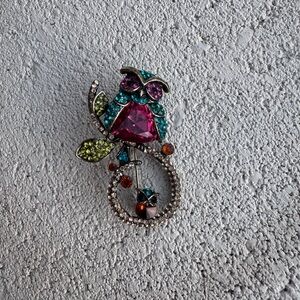 Elegant Multicolor Owl Brooch
